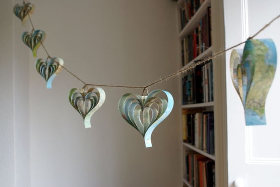 Wedding Decoration Vintage Paper Maps Garland Rustic Heart Decor