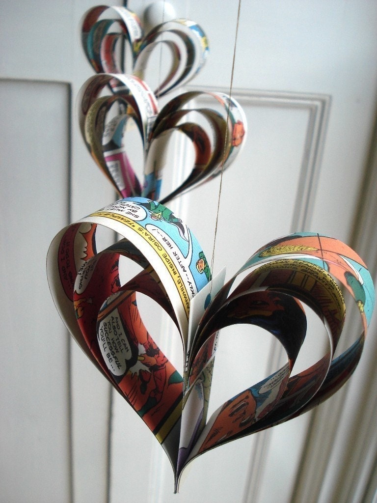 Recycled comic book hearts