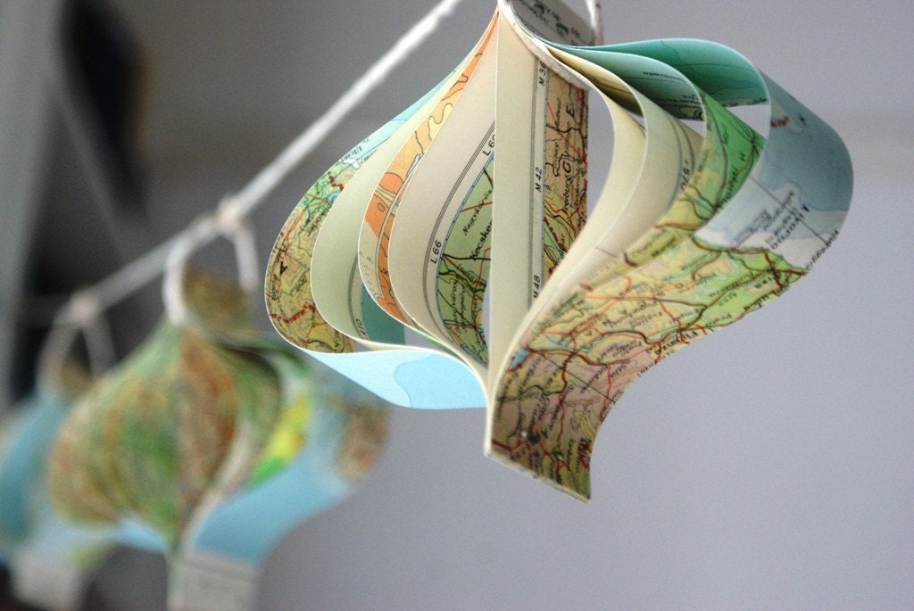 Paper garland - recycled map