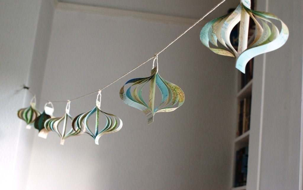 Paper garland - recycled map