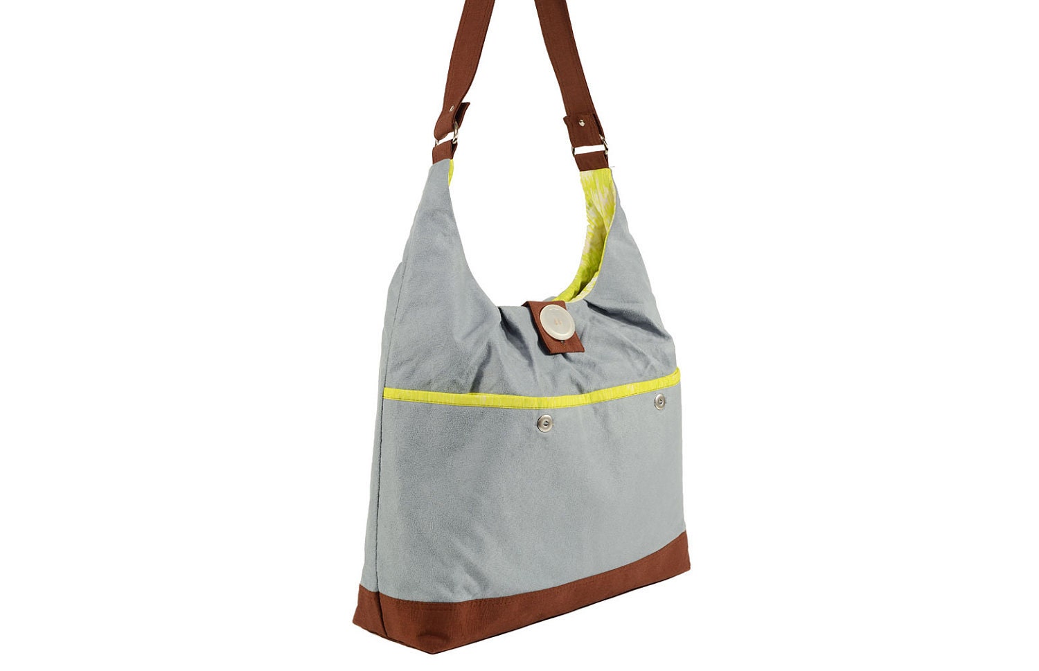 Light Blue Microsuede Shoulder Bag with Green Print Lining