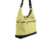 Yellow Green Microsuede Shoulder Bag with Black and White Linen Lining