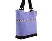 Blue Microsuede Shoulder Bag with Cherry Blossom Floral Lining
