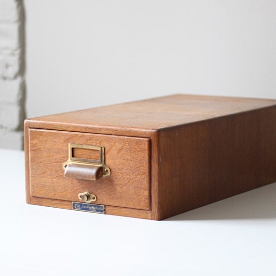 vintage oak card catalog file / industrial storage / office supply