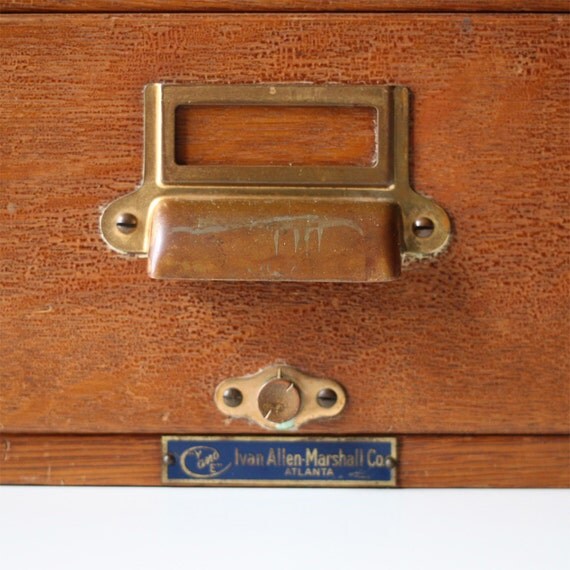 vintage oak card catalog file / industrial storage / office supply