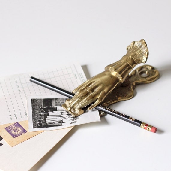 large vintage brass hand clip