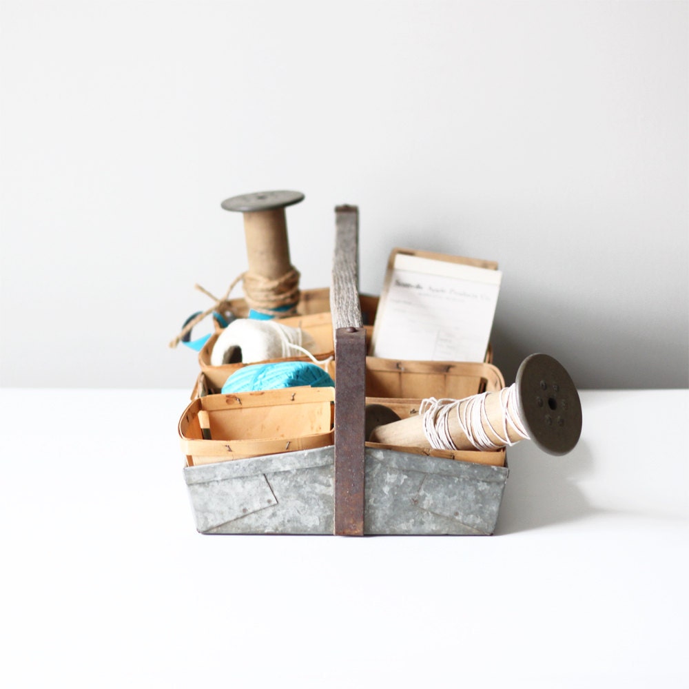 vintage berry picking tote / industrial box storage