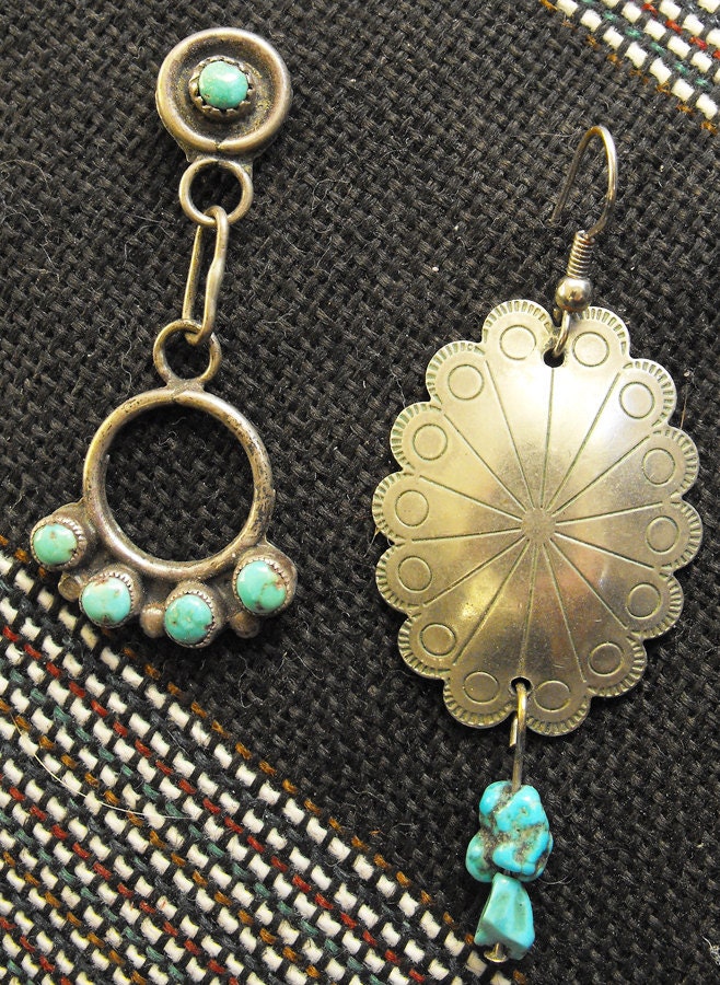 Vintage Jewelry Silver Turquoise Pierced Earrings