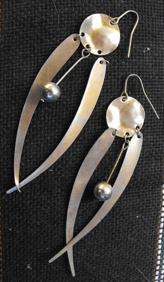 Vintage Jewelry Silver Curved Dangles, Pierced Earrings