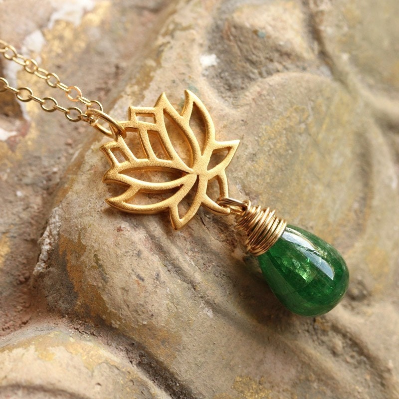 Green Tsavorite Garnet and Gold Vermeil Lotus Blossom Necklace