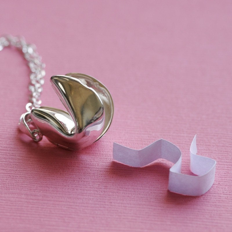 Sterling Silver Fortune Cookie Necklace - Locket Style, Holds a Personalized Message