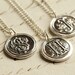 Oxidized Old English Initial Wax Seal Necklace - Any Letter of the Alphabet - Fine Silver, Sterling Silver