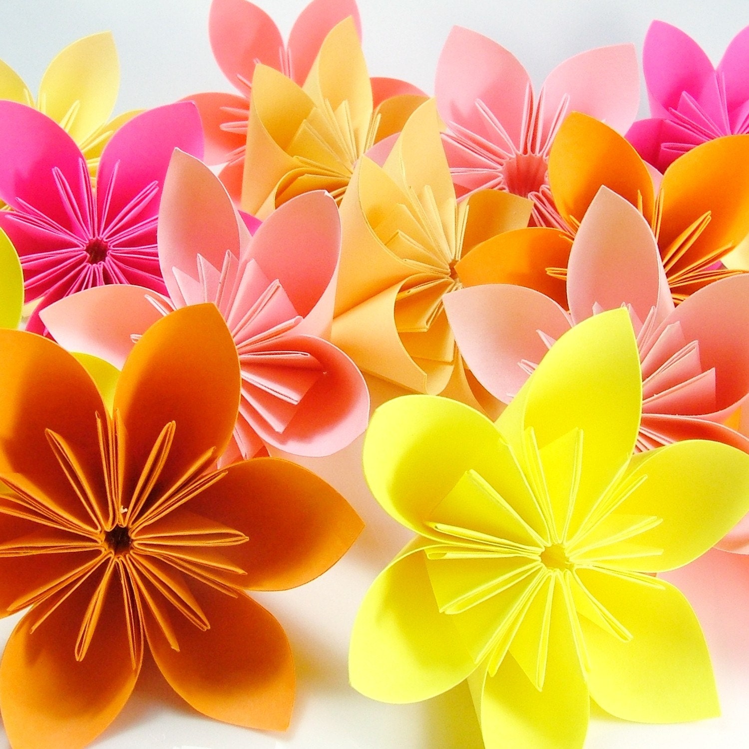 Origami Flowers - 20pcs - Pink Yellow and Orange