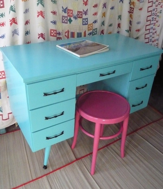 Calypso Retro Desk vintage painted furniture turquoise beachy blue
