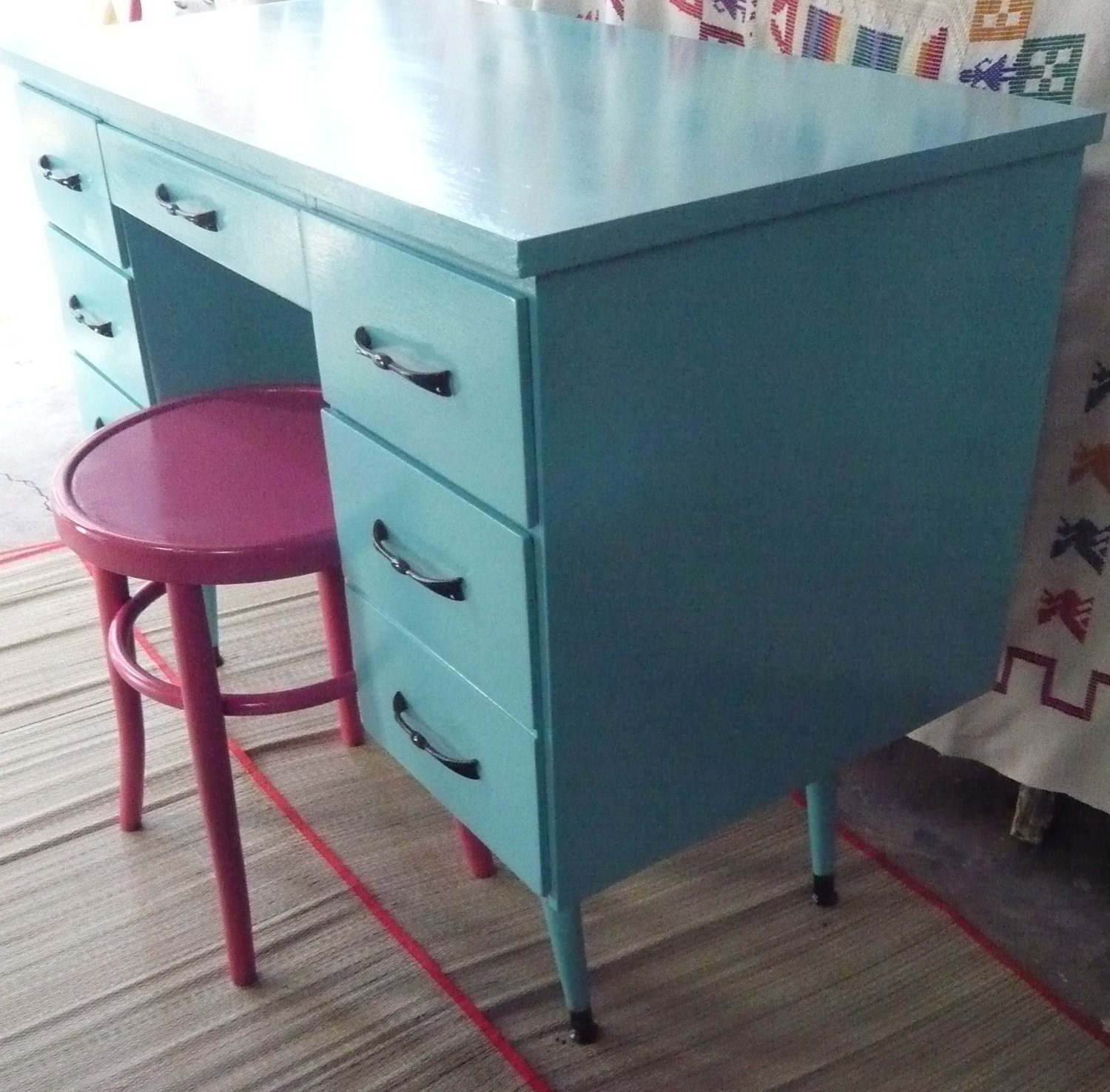 Calypso Retro Desk vintage painted furniture turquoise beachy blue
