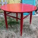 Mid Century MOD Round Table with Glass Top.Poppy Red
