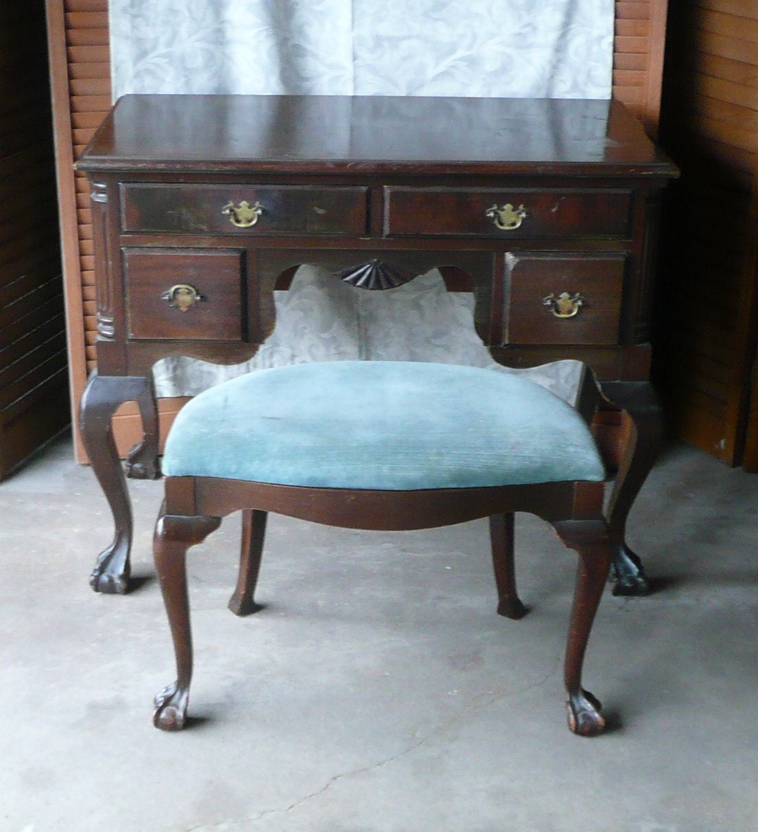 RESERVED Deposit Antique Ladies Desk /Vanity with Dressing Bench.PAINT to ORDER
