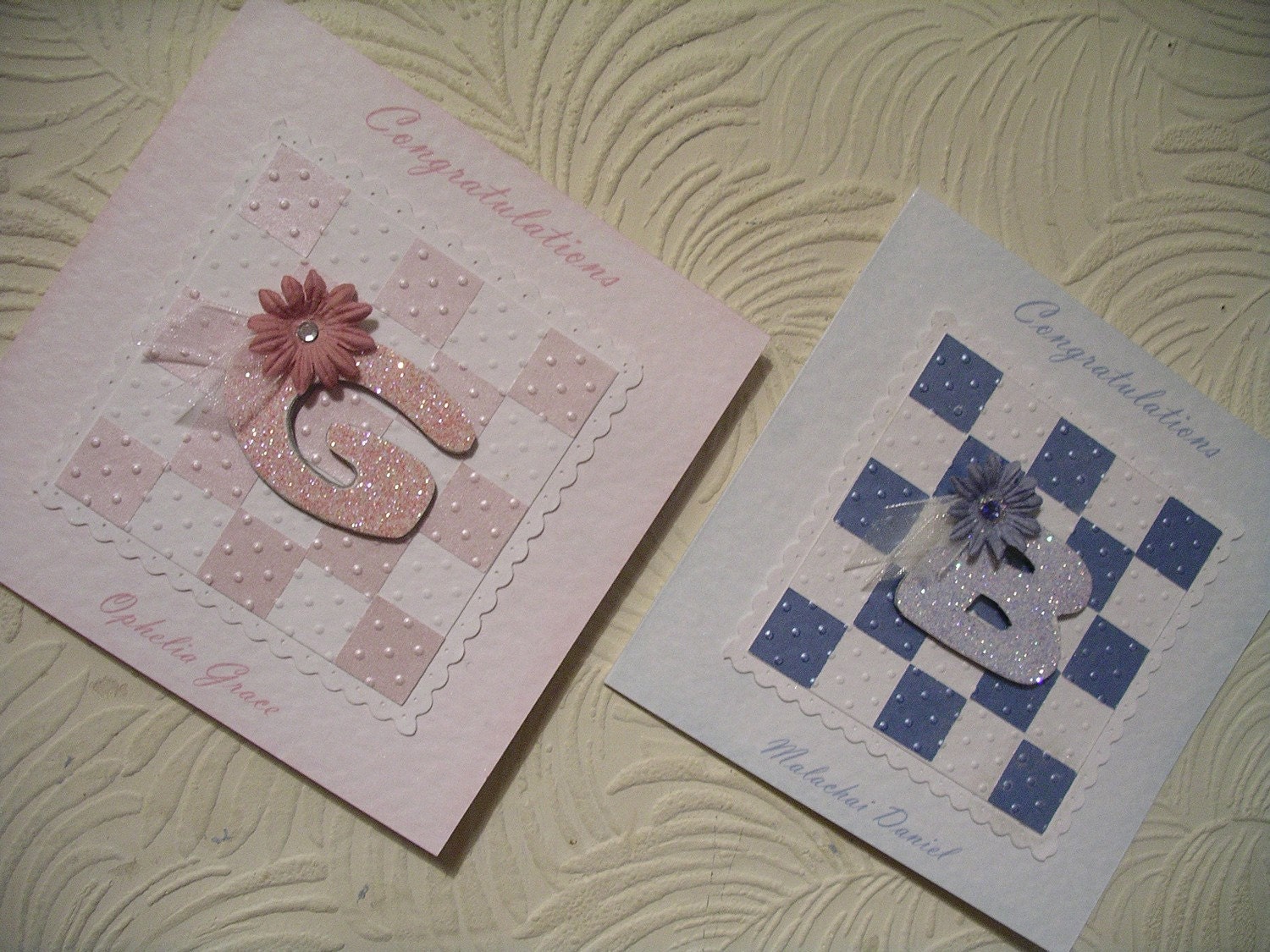 Baby Girl Card - Pink Paper Patchwork - Personalised (was 7.00) SALE