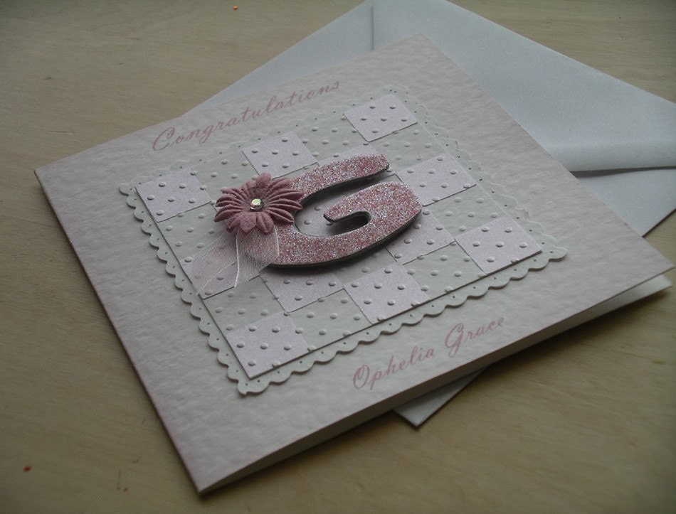 Baby Girl Card - Pink Paper Patchwork - Personalised (was 7.00) SALE