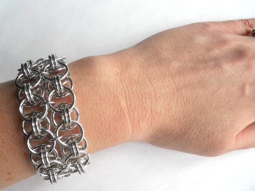 Chainmaille bracelet, Chainmaille cuff, Wide, Helm chain