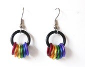 Gay Pride earrings, Freedom rings, Rainbow jewelry, Small, Chainmaille