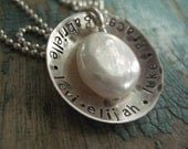 hammered names around pearl personalized sterling silver necklace