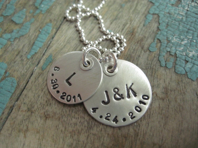 personalized sterling riveted initial and date necklace