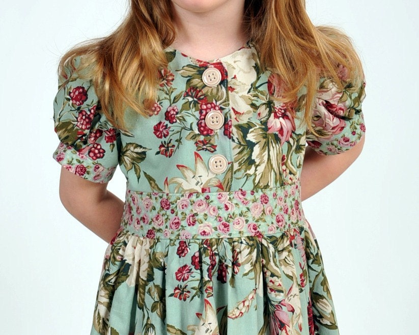 Girls Vintage-Inspired Dress, Easter Dress, Children Clothing, Toddler Easter Dress, Child, Girls, size 2T 3T 4T 5 6 7 8 9 10, Red, Green