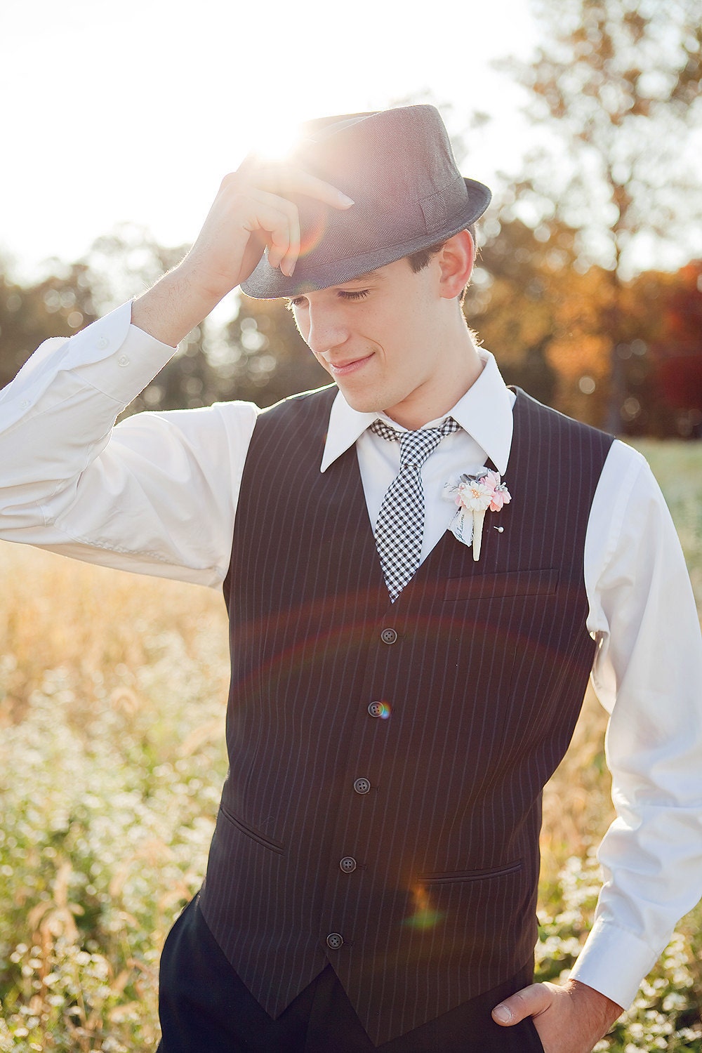 The Beau- men's black gingham necktie