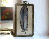 Feather Necklace, Original Feather Painting - Hand Painted Pendant Necklace, Feather Jewelry