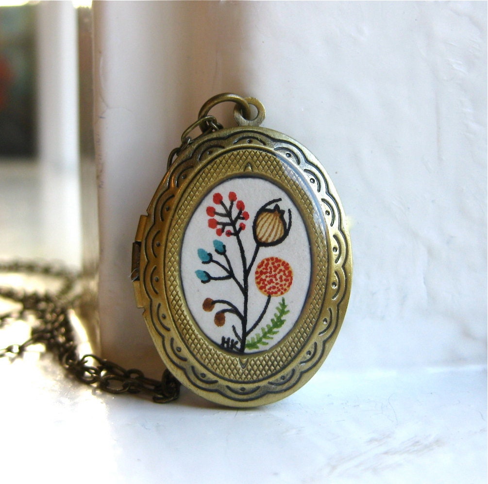 Hand Painted Necklace - Classic Beauty No. 1, Pretty Hand Painted Locket Pendant Necklace