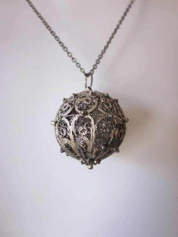 Vintage Silver Filigree Ball Pendant with by JeepersKeepers