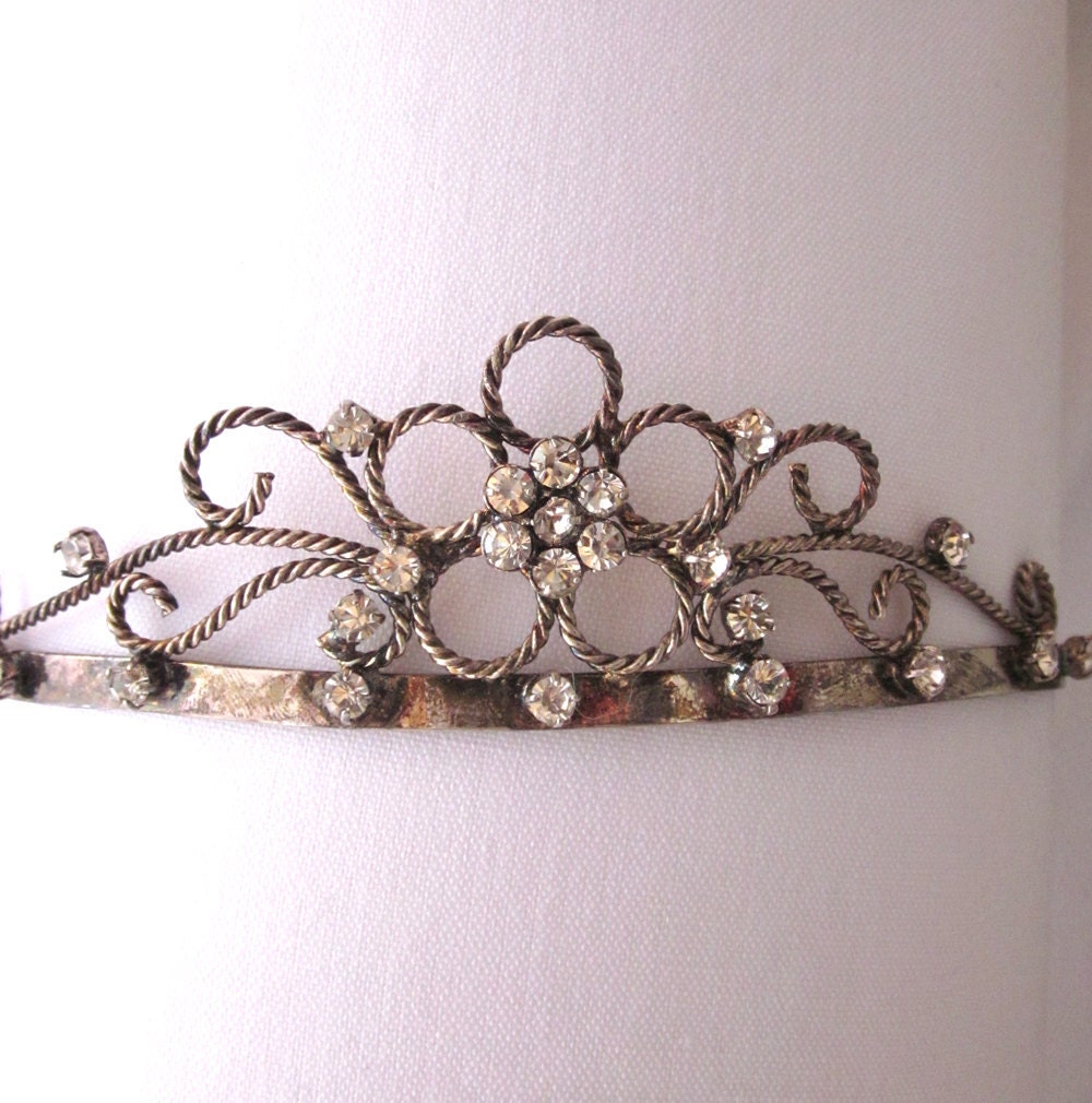 Rhinestone Tiara with Braided Silver Bridal Tiara