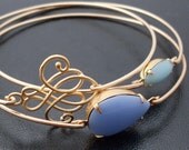 Blue Skies Ahead, Bangle Bracelet Set - Gold Tone, Blue Stones, Blue Sky Bracelet, Blue Sky Jewelry, Blue Skies Bracelet Set