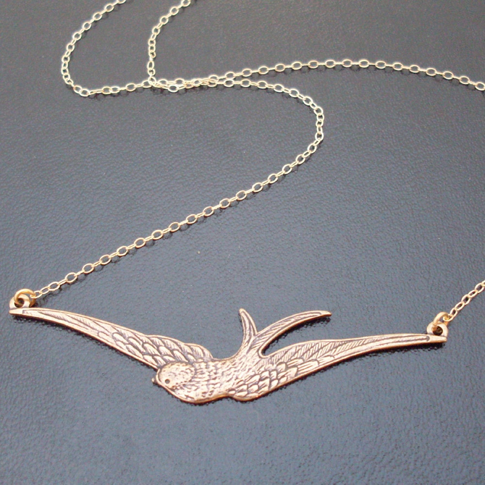 Gold Swallow Necklace, Swallow Bird Necklace, Swallow Pendant Necklace, Gold Sparrow Necklace, Sparrow Bird Necklace, Bird Pendant Necklace