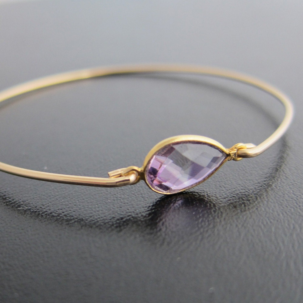 Purple Amethyst Bracelet - 14k Gold Filled Bangle - Genuine Gemstone, Amethyst Jewelry - Thin, Faceted Amethyst Bangle