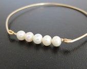 White Pearl Bangle, White Pearl Bracelet, Wedding Pearl Bracelet, Wedding Pearl Jewelry, Freshwater Pearl Jewelry, White Pearl Jewelry