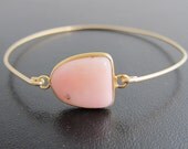 Pink Opal Bracelet - 14k Gold Filled Bangle - Genuine Gemstone - Pink Opal Jewelry, Pink Opal Bangle, Opal Bracelet