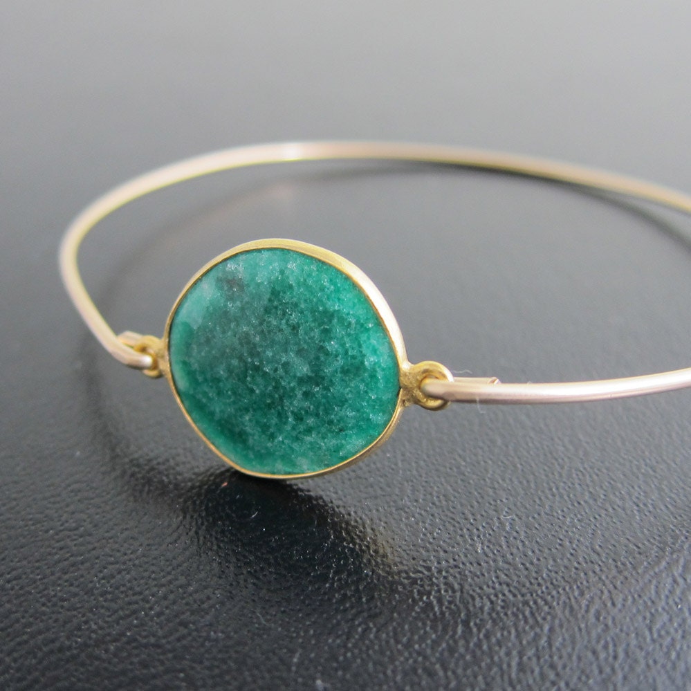 Emerald Bracelet - 14k Gold Filled Bangle - Genuine Gemstone, Green Emerald Jewelry - Faceted Emerald Bangle Bracelet
