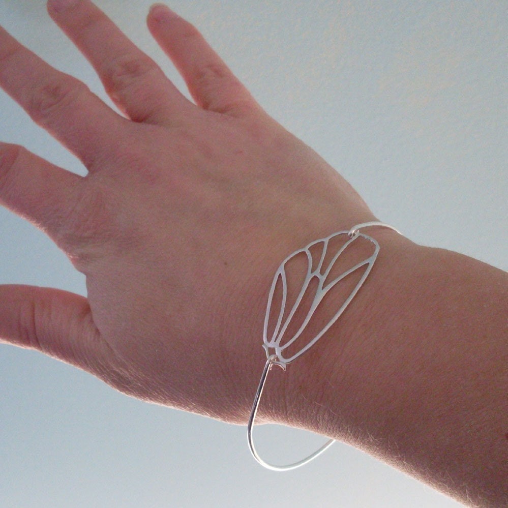 Butterfly Wing Bracelet, Silver, Modern Bangle Bracelet, Butterfly Wedding Jewelry, Elegant, Delicate Bangle Bracelet, Butterfly Wings Theme