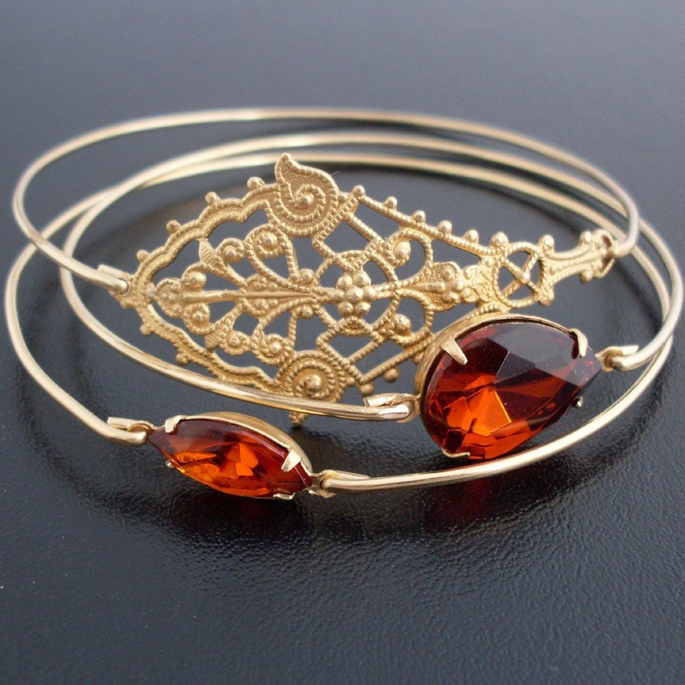 Arabian Sunset, Burnt Orange Bracelet Set - Gold, Reddish Brown, Orange Bangle Bracelet, Orange & Red Desert Sunset Bracelet, Desert Jewelry