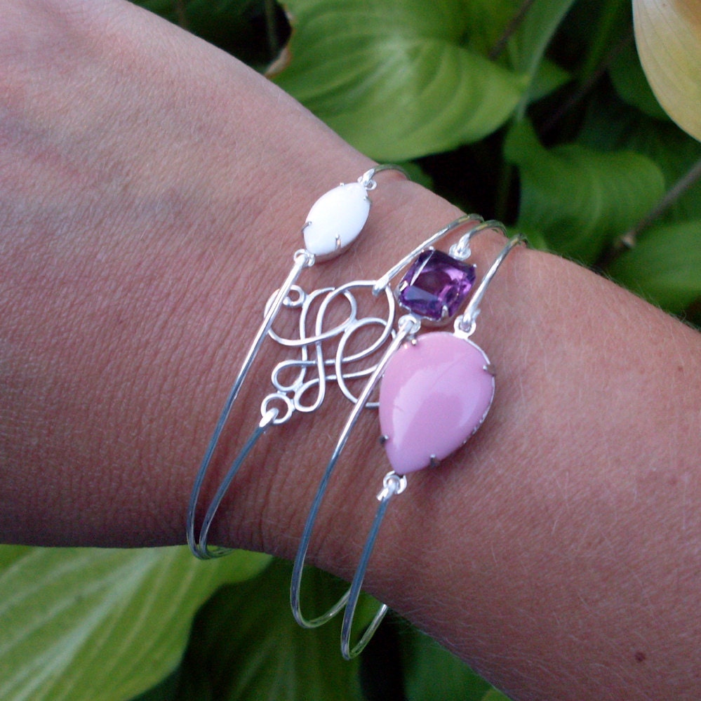 Sweetheart Bangle Bracelet Set, Elegant Set of Bracelets, Victorian Jewelry Theme, Elegant Bangle Stack, Elegant Bracelets, Elegant Jewelry