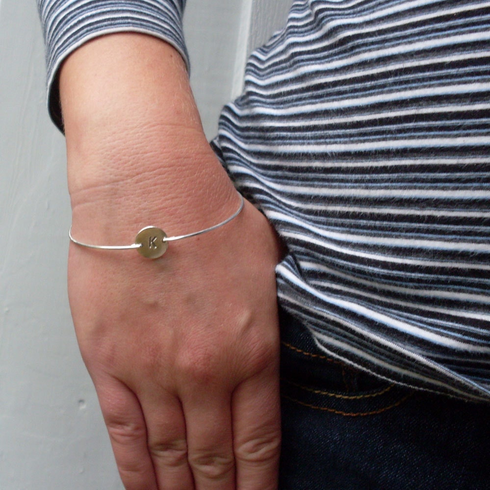 Personalized Silver Bracelet, Silver Bangle Bracelet, Monogram Bracelet, Customized Initial Charm Bracelet, Custom Bracelet, Custom Jewelry