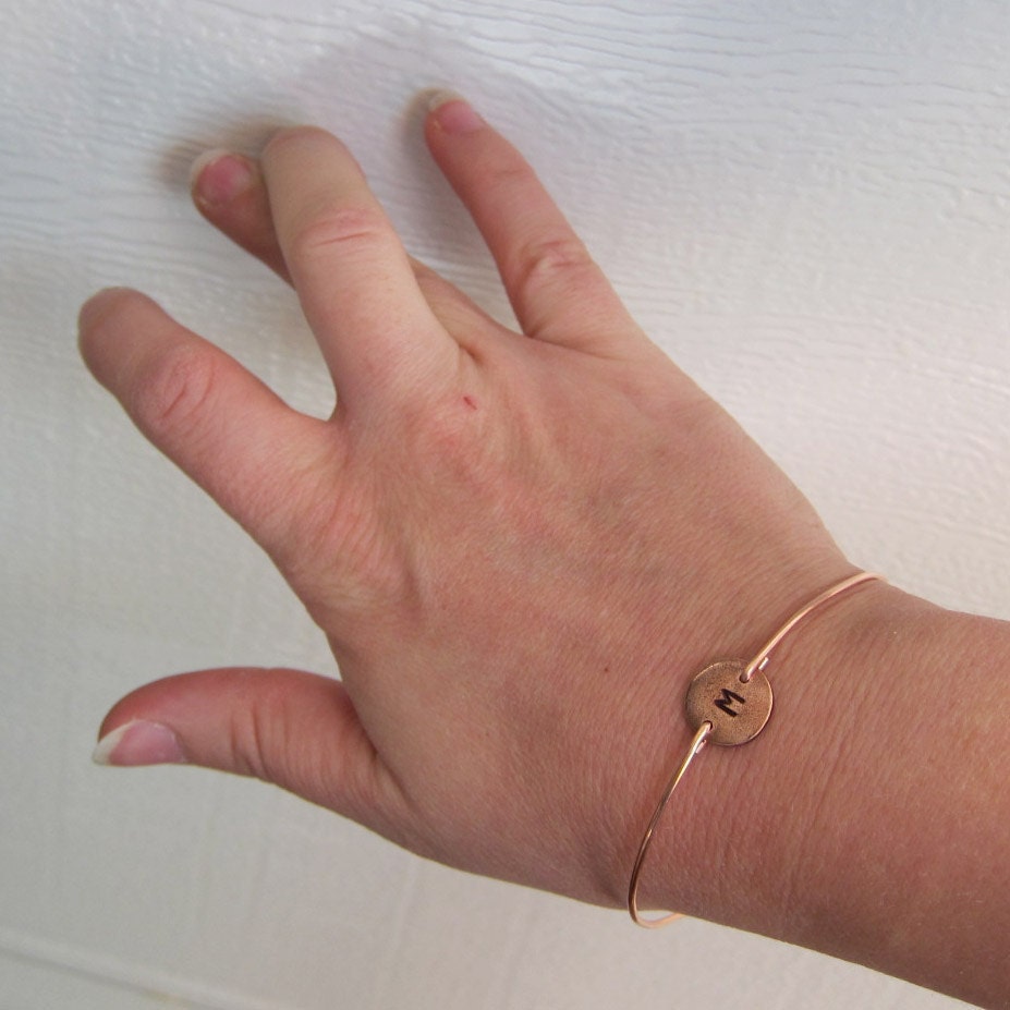 Hand Stamped Tricolor Personalized 3 Initial Monogram Bangle Bracelet Set, Gold, Silver, Copper, Tricolor Jewelry, Tricolor Bracelet Trio