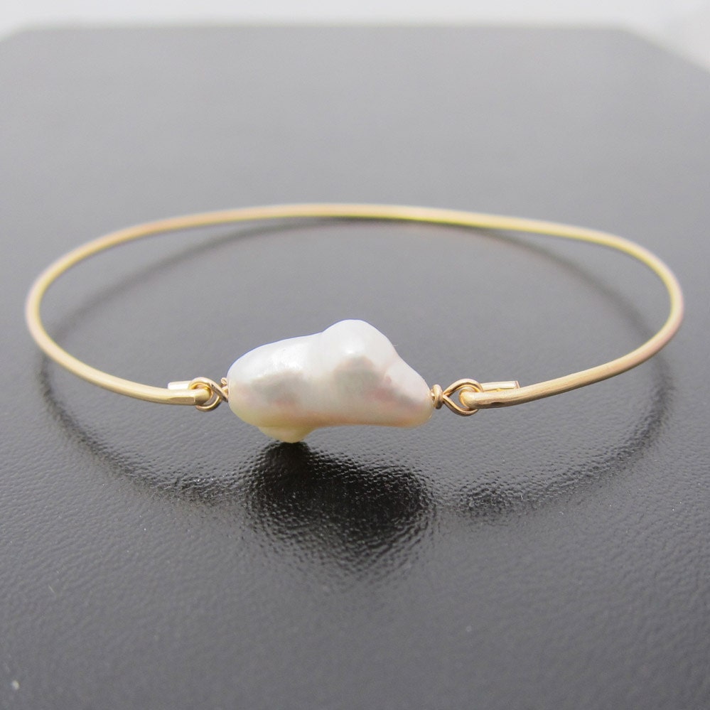 White Freshwater Pearl Bracelet, White Pearl Bracelet, Pearl Jewelry, Freshwater Pearl Jewelry, 14kt Gold Filled Band, Pearl Bangle Bracelet