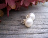 White freshwater button pearl  post earrings, bridal jewelry, wedding jewelry