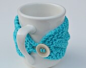 Mug cozy knitted coffee tea turqouise