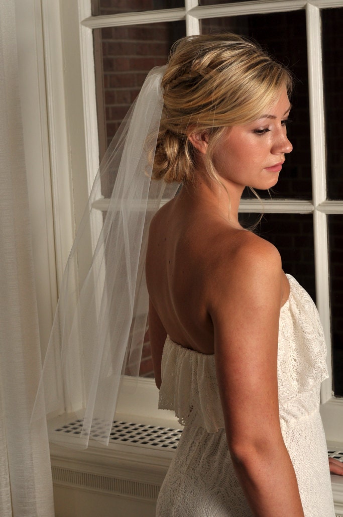 Bridal Veil - Elbow Length with Raw Cut Edge - READY TO SHIP - White