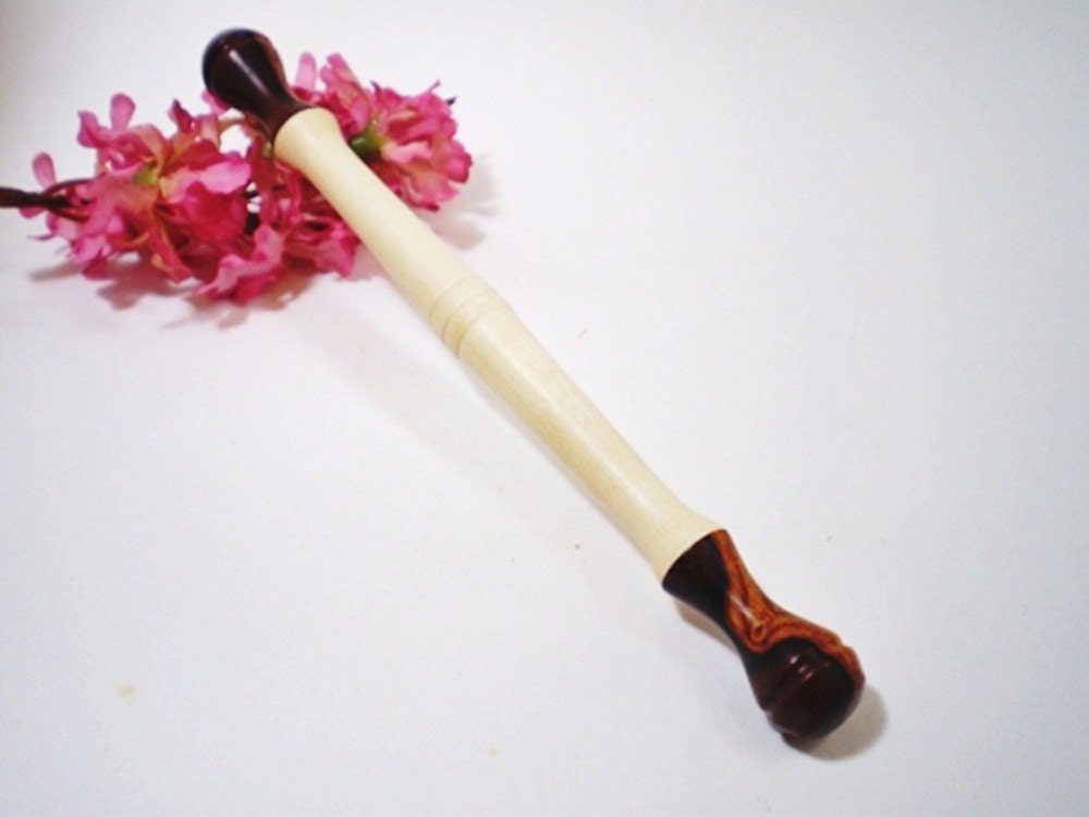 Double Ended Hair Stick Turned Wooden - Cocobolo and Holly - No 28