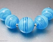 Blue Lampwork Beads, Striped Hollows, Graduated Rounds, Handmade Glass, SRA